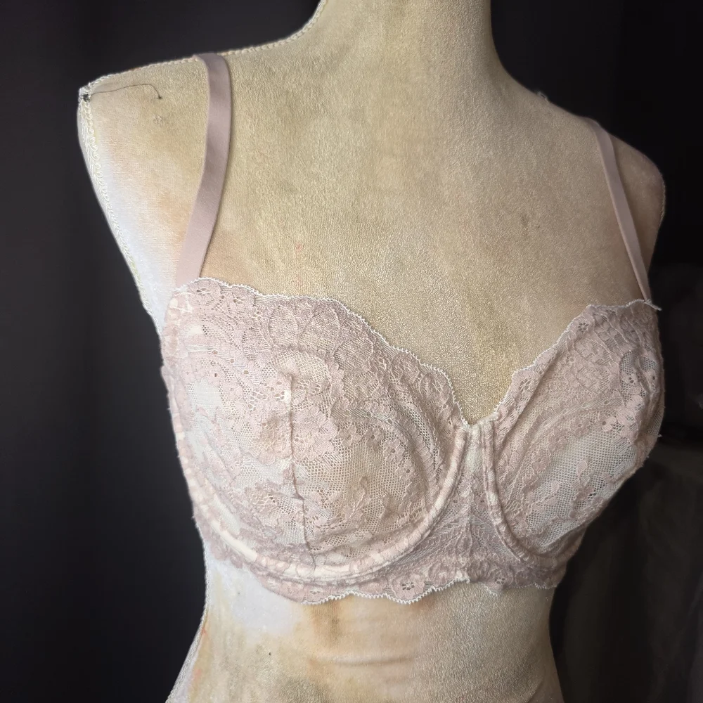 Natori 34DD Blush Pink Lace Underwire Balconette Bra Adjustable Straps Lined - Picture 2 of 6